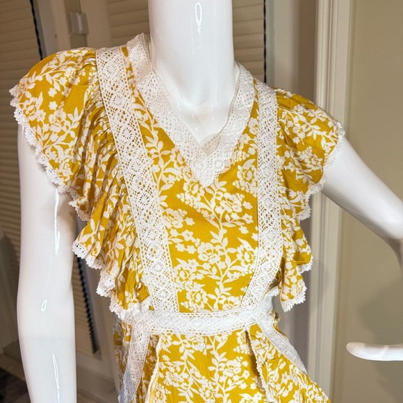 Alania Romper Mustard Yellow and White Floral Lace Flowy Women’s Size M - Picture 6 of 15